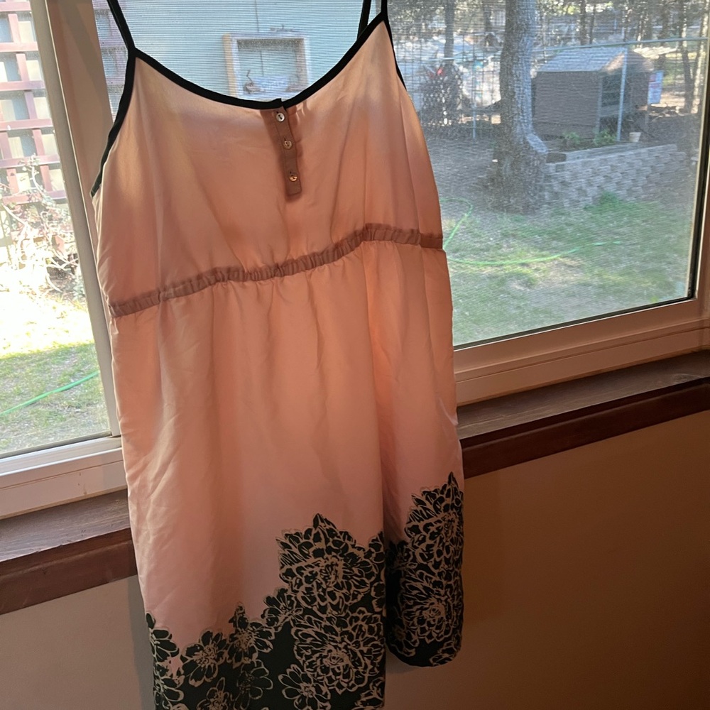 Light Pink Spaghetti Strap Dress with Dark Green Floral Hem
